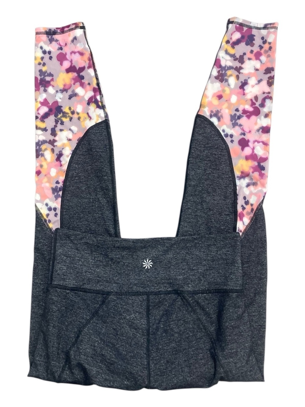 Athleta Dark Gray Leggings with Pink & Purple Floral Side Panels very soft - Picture 3 of 7